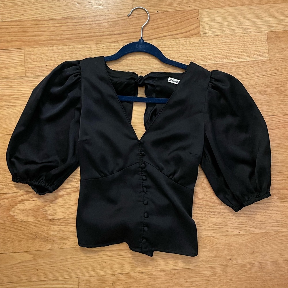 Abercrombie Open Back Puff Sleeve Satin Blouse